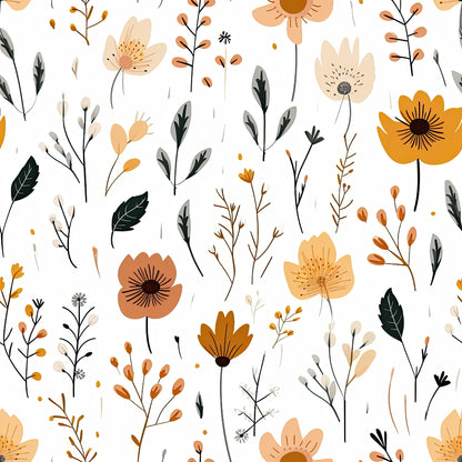 Minimalist Boho Flowers Pattern 5 Quilting Cotton Fabric