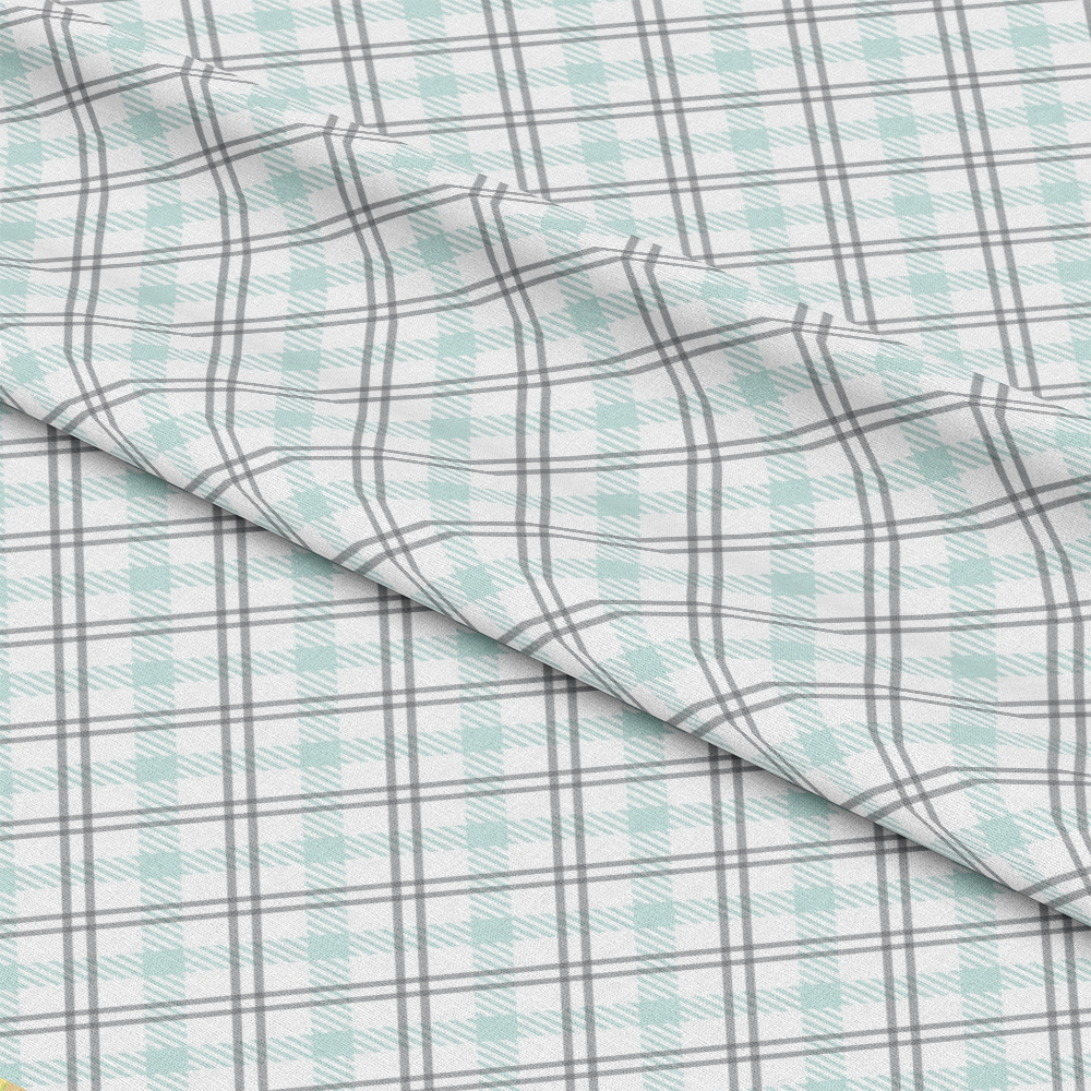 Mint Grey and White Plaid Pattern 10 Quilting Cotton Fabric