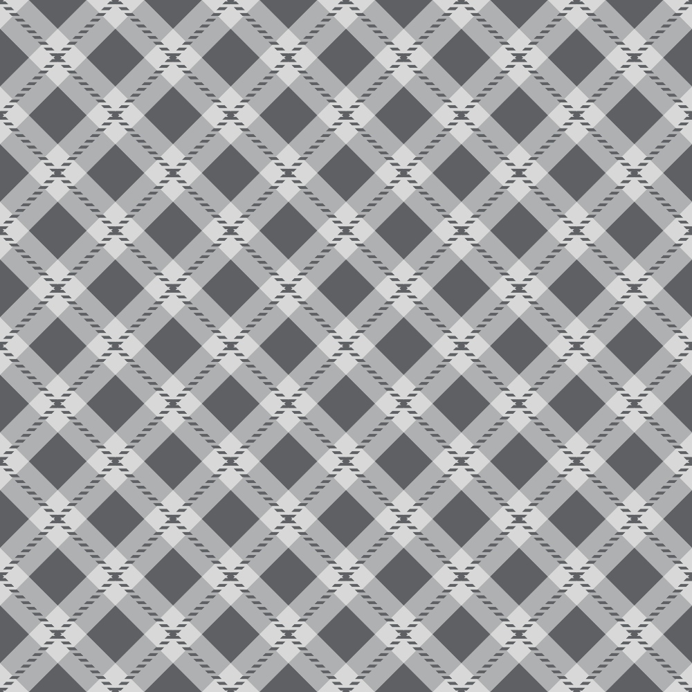 Gray and white diamond pattern with interlocking lines creating a plaid-like design.