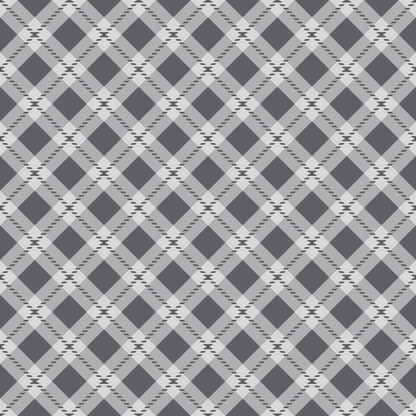 Gray and white diamond pattern with interlocking lines creating a plaid-like design.