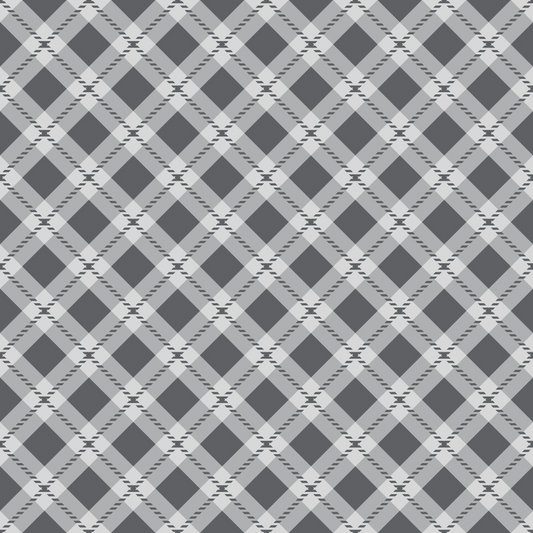 Gray and white diamond pattern with interlocking lines creating a plaid-like design.