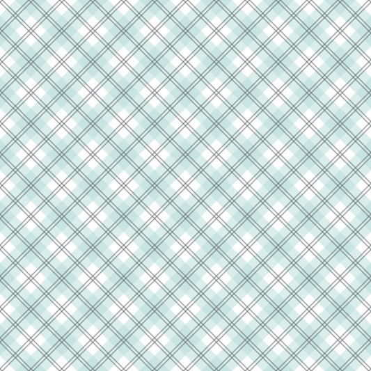 Light blue and white plaid pattern with intersecting diagonal lines forming squares over a repeating design.