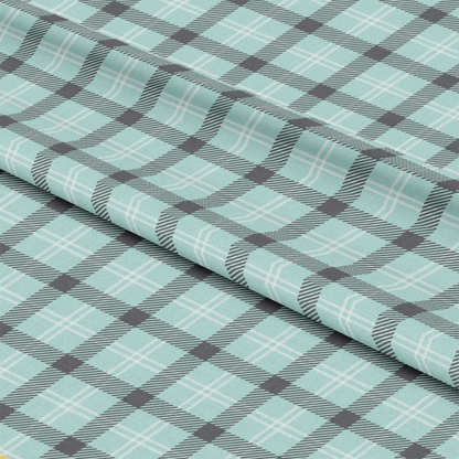 Mint Grey and White Plaid Pattern 9 Quilting Cotton Fabric