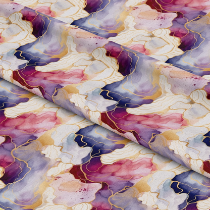Modern Alcohol Ink Pattern 15 Quilting Cotton Fabric, cotton, quilting, fabric, abstract, alcohol ink design, multicolor, purple, pink, gold accents, beige, cream, soft texture, premium fabric, artistic pattern, watercolor style, textile, sewing material, craft fabric.