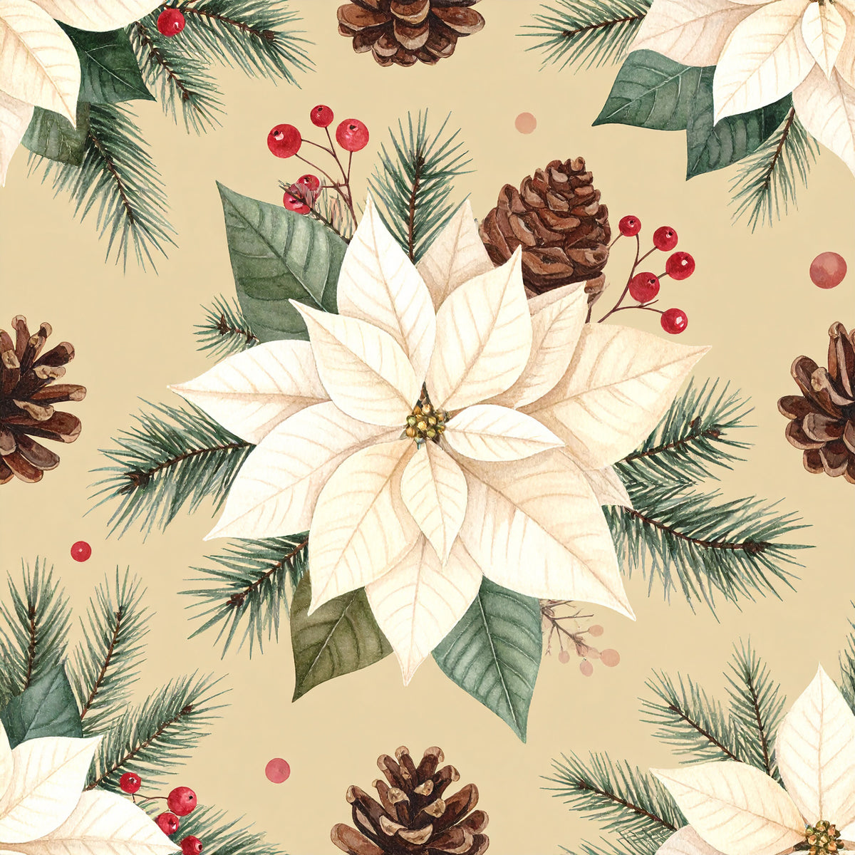 Muted Christmas Botanical Winter Pattern 1 Quilting Cotton Fabric