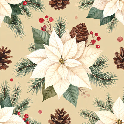Muted Christmas Botanical Winter Pattern 1 Quilting Cotton Fabric