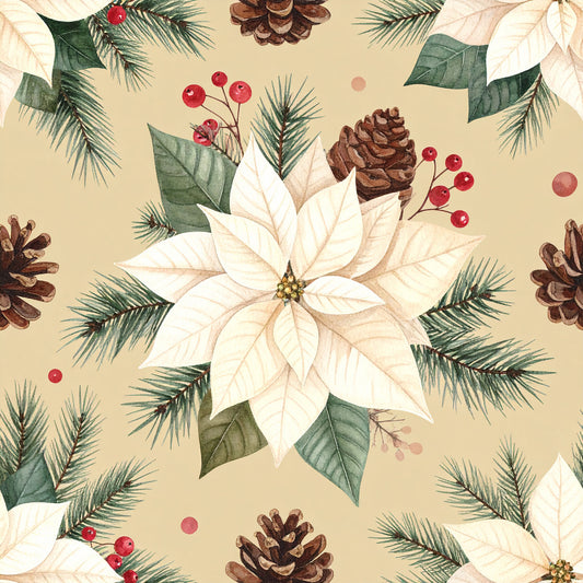 Muted Christmas Botanical Winter Pattern 1 Quilting Cotton Fabric