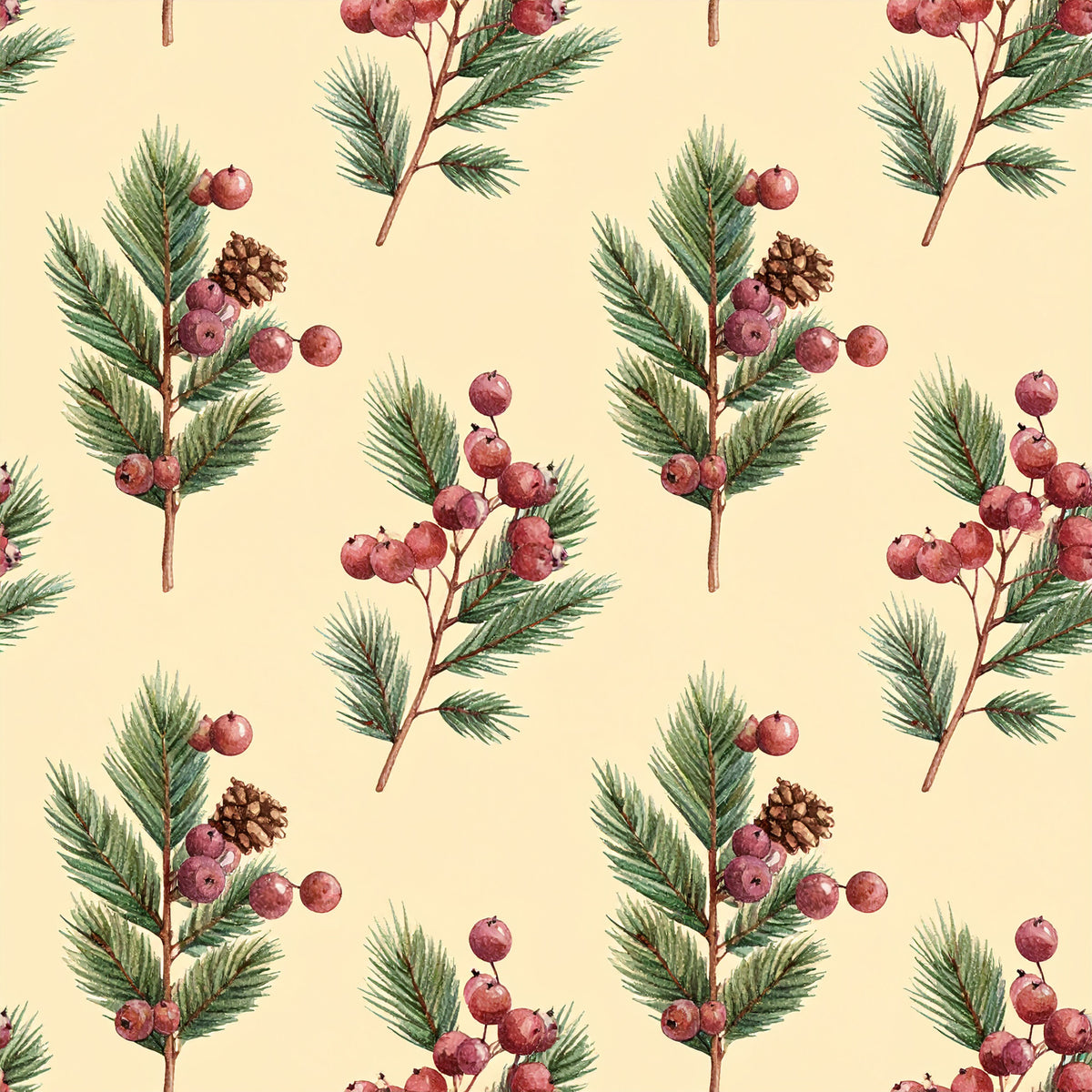 Muted Christmas Botanical Winter Pattern 10 Quilting Cotton Fabric
