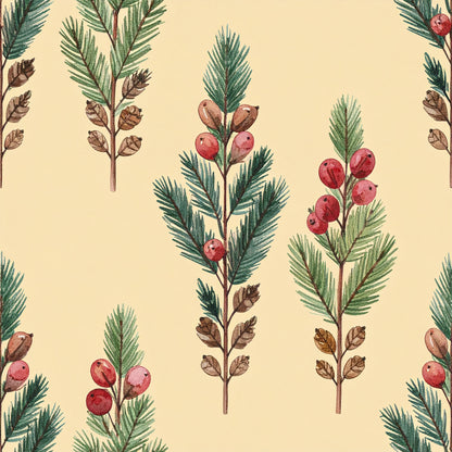 Muted Christmas Botanical Winter Pattern 13 Quilting Cotton Fabric