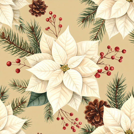 Muted Christmas Botanical Winter Pattern 2 Quilting Cotton Fabric