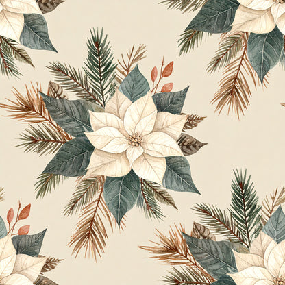 Muted Christmas Botanical Winter Pattern 25 Quilting Cotton Fabric