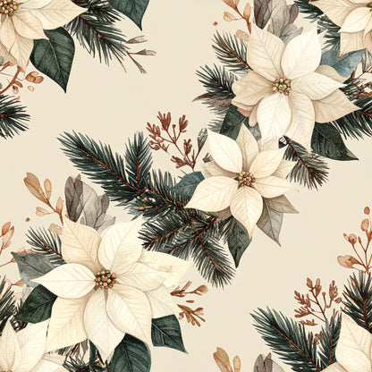 Muted Christmas Botanical Winter Pattern 26 Quilting Cotton Fabric
