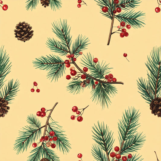 Muted Christmas Botanical Winter Pattern 5 Quilting Cotton Fabric