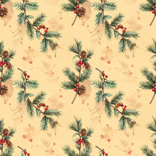 Muted Christmas Botanical Winter Pattern 6 Quilting Cotton Fabric
