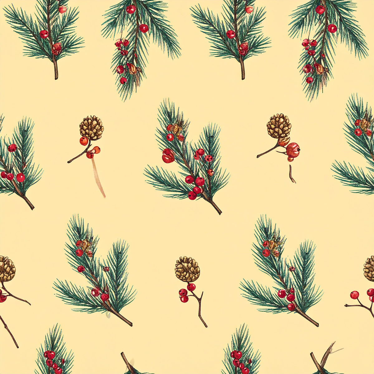 Muted Christmas Botanical Winter Pattern 7 Quilting Cotton Fabric