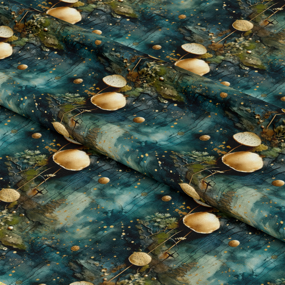 - Natures Tapestry Pattern 5 Quilting Cotton Fabric  
- teal, gold, beige, green  
- floral, botanical, nature-inspired, organic  
- textured, soft, quilting, cotton  
- artistic, detailed, natural elements