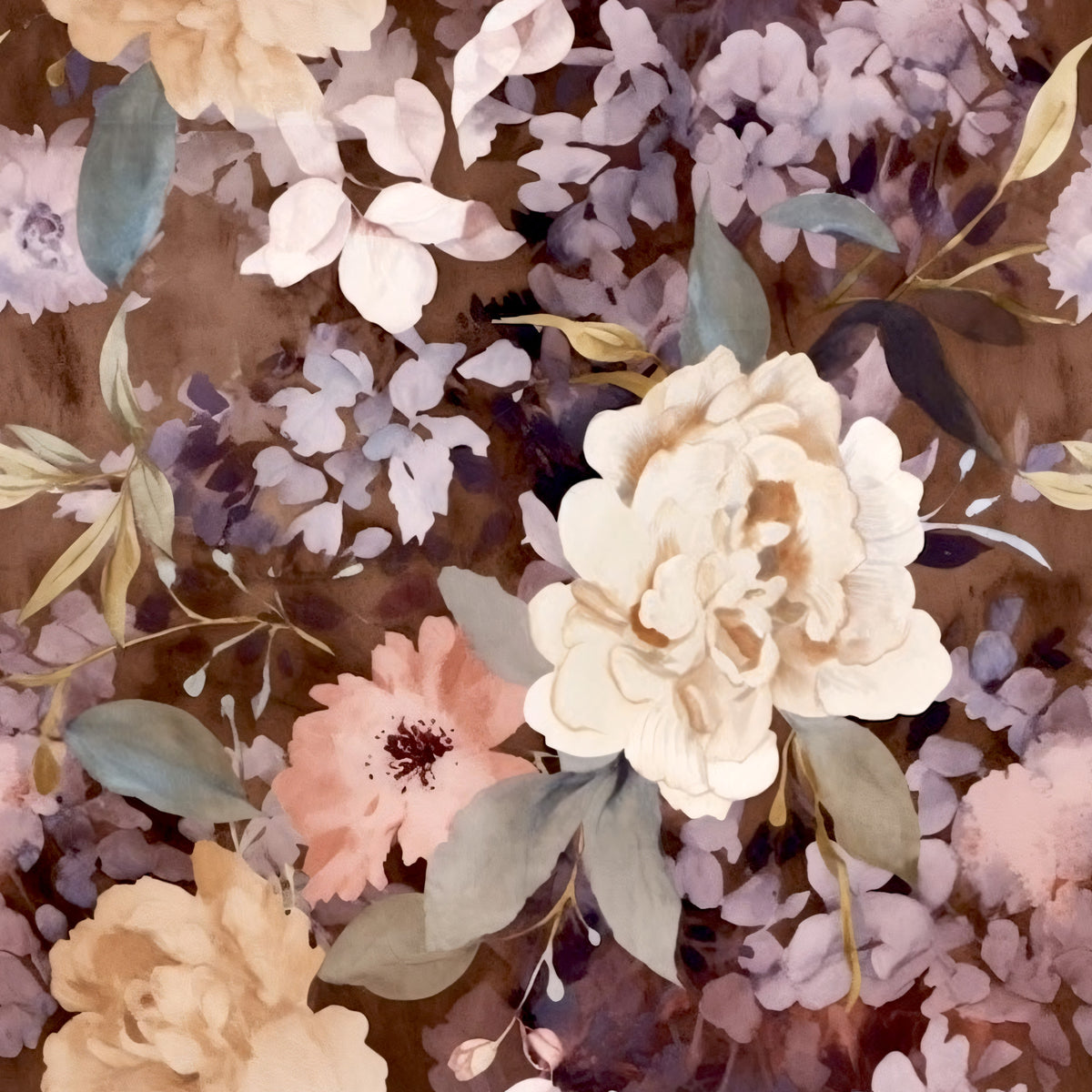 Navy Rose Wine Florals Pattern 11 Quilting Cotton Fabric