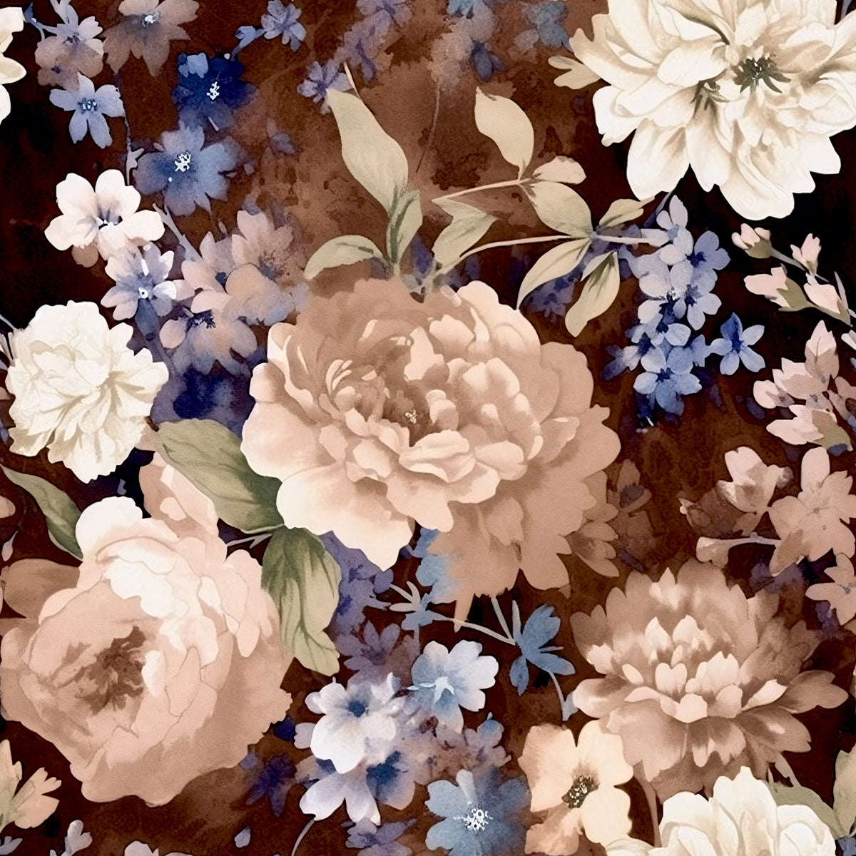 Navy Rose Wine Florals Pattern 14 Quilting Cotton Fabric