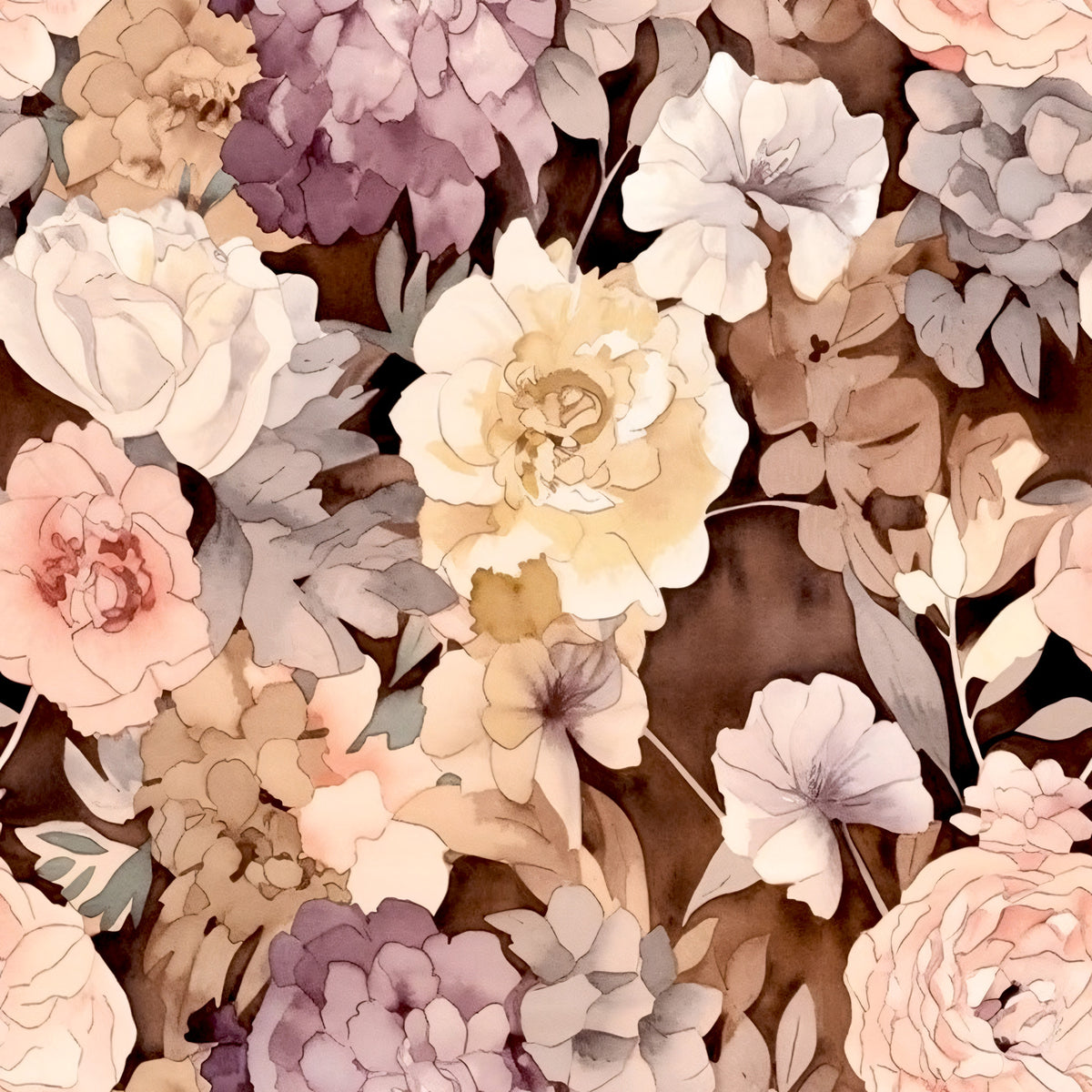 Navy Rose Wine Florals Pattern 15 Quilting Cotton Fabric