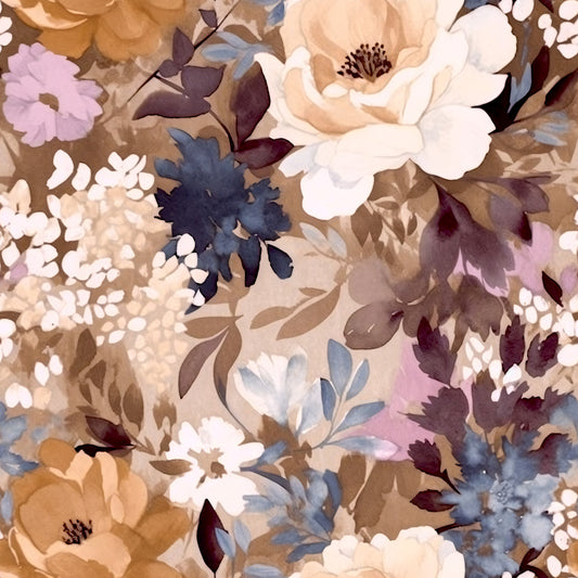 Navy Rose Wine Florals Pattern 16 Quilting Cotton Fabric
