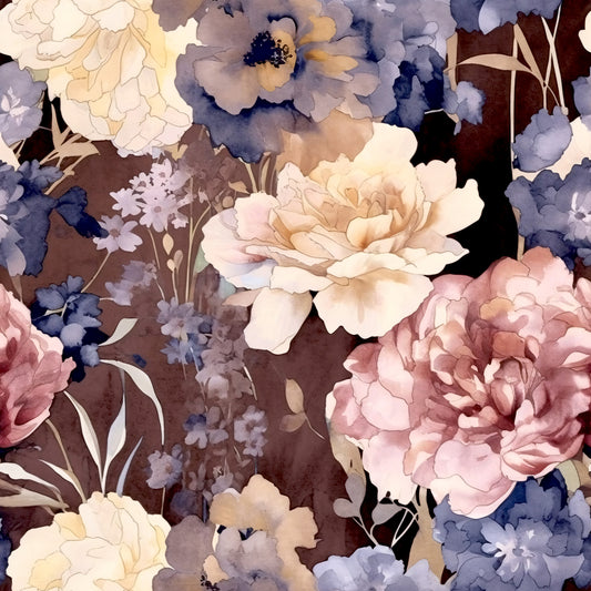Navy Rose Wine Florals Pattern 17 Quilting Cotton Fabric