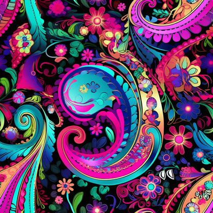 Neon Paisley Pattern 1 Quilting Cotton Fabric