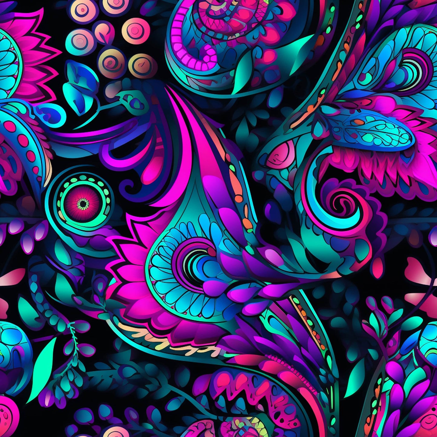 Neon Paisley Pattern 10 Quilting Cotton Fabric