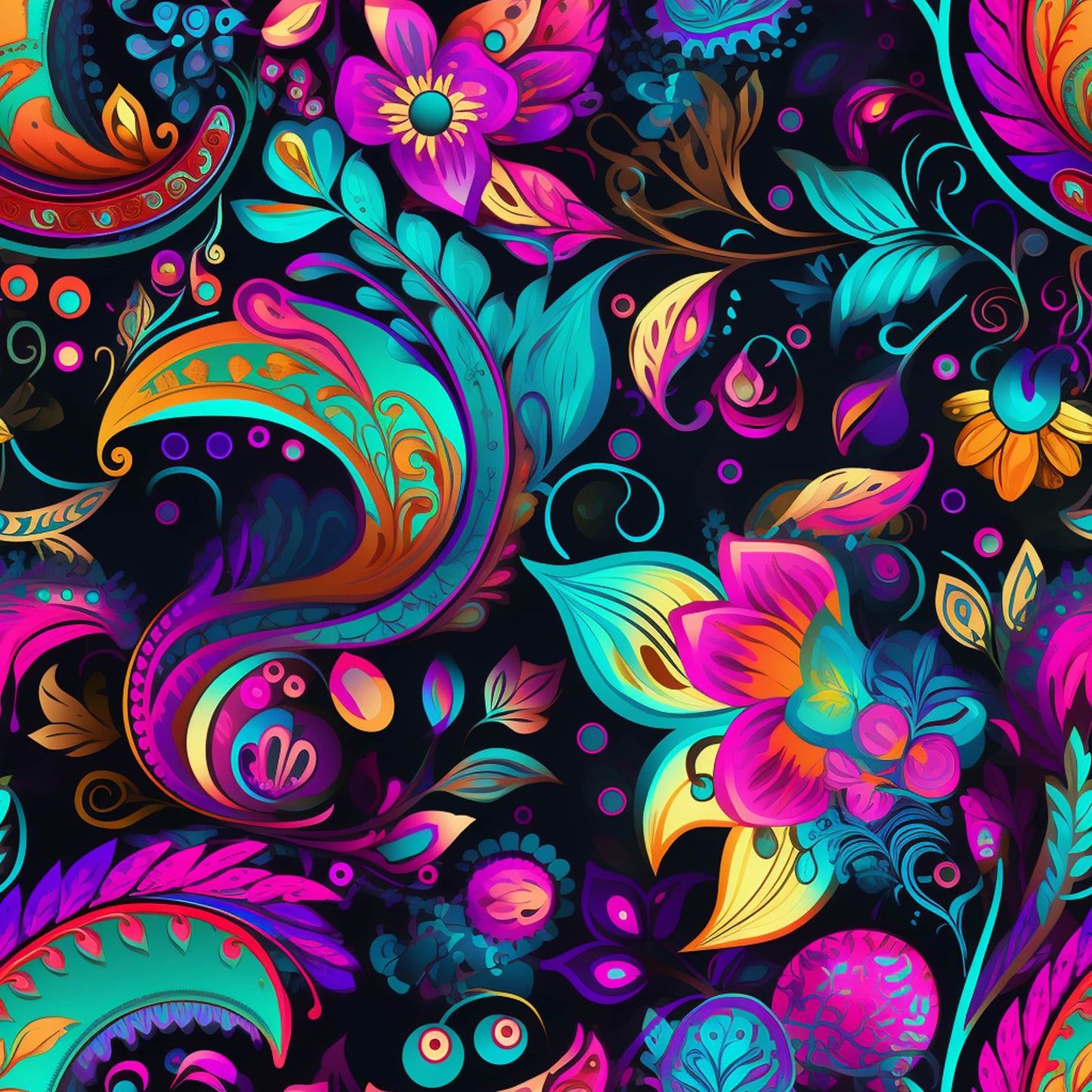 Neon Paisley Pattern 15 Quilting Cotton Fabric