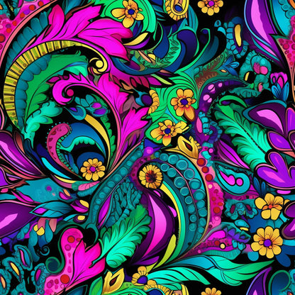Neon Paisley Pattern 2 Quilting Cotton Fabric