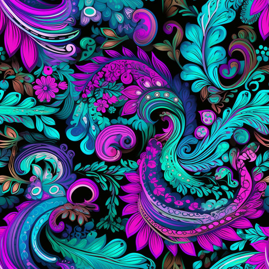 Neon Paisley Pattern 3 Quilting Cotton Fabric