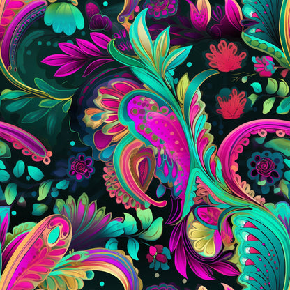 Neon Paisley Pattern 4 Quilting Cotton Fabric