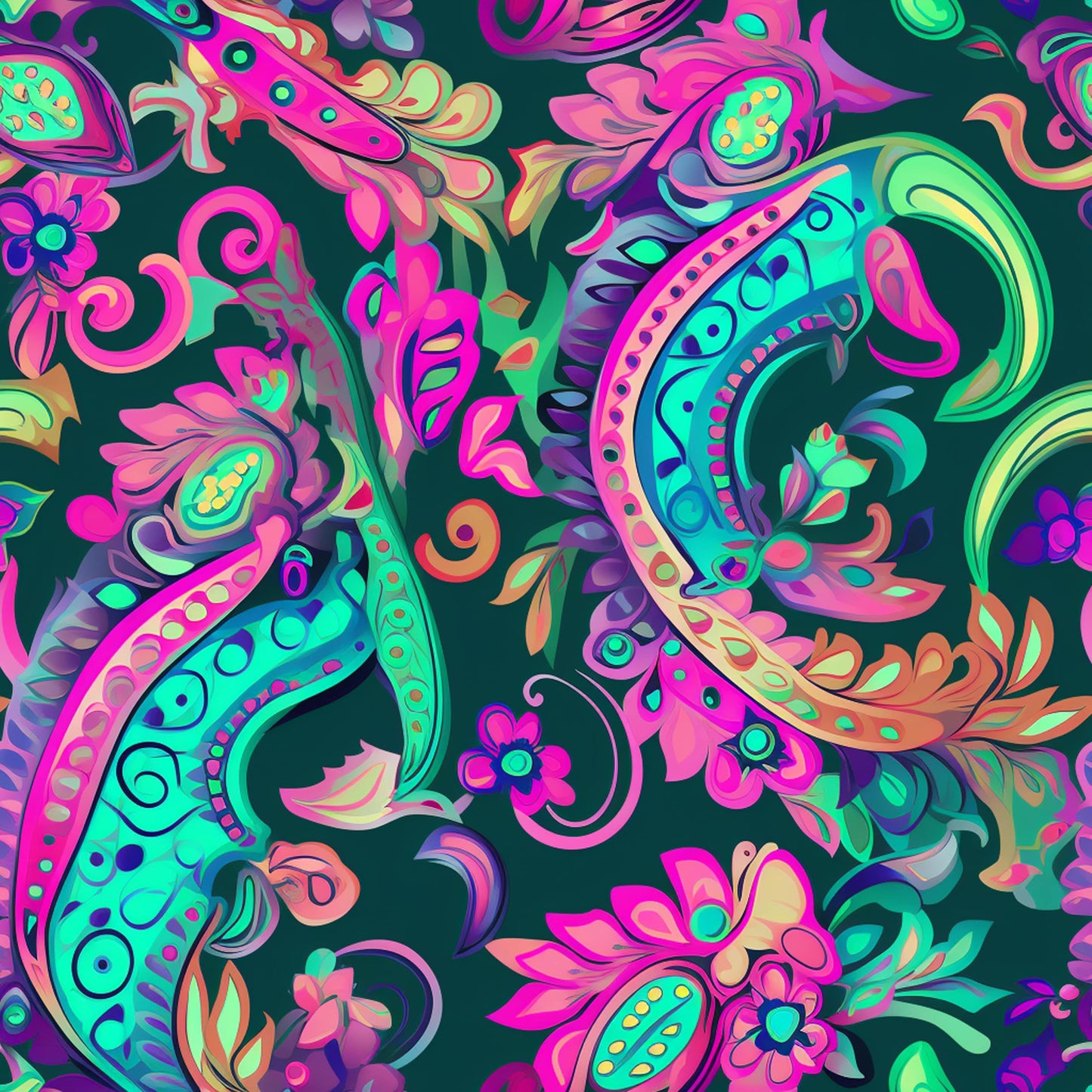 Neon Paisley Pattern 5 Quilting Cotton Fabric