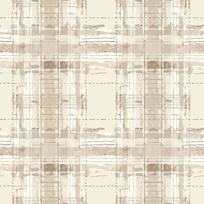 A beige and cream plaid pattern with textured vertical and horizontal lines, intersecting at various points, creating a grid-like design.