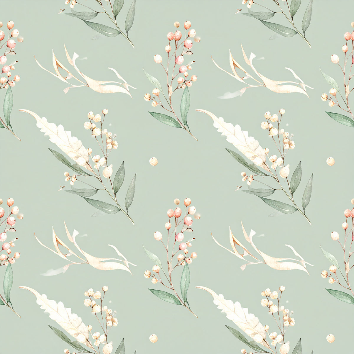 Neutral Sage Tidings Pattern 14 Quilting Cotton Fabric
