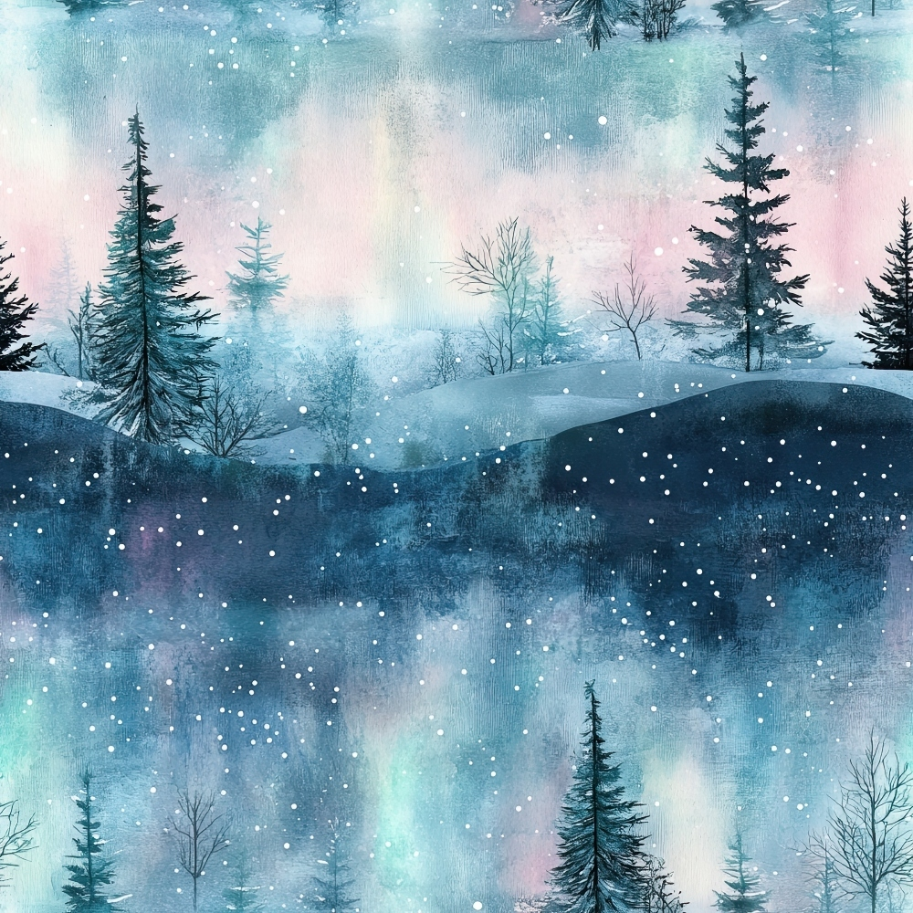 Northern Lights Forest Pattern 1 Quilting Cotton Fabric