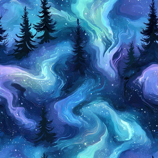 Northern Lights Forest Pattern 14 Quilting Cotton Fabric