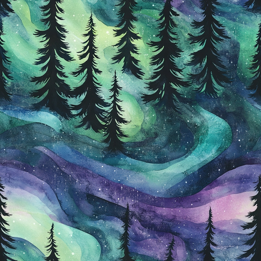 Northern Lights Forest Pattern 16 Quilting Cotton Fabric