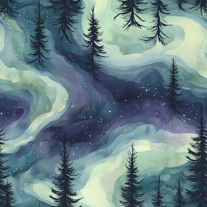 Northern Lights Forest Pattern 18 Quilting Cotton Fabric