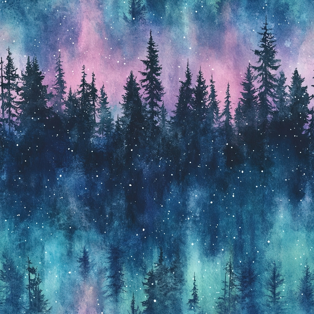 Northern Lights Forest Pattern 19 Quilting Cotton Fabric