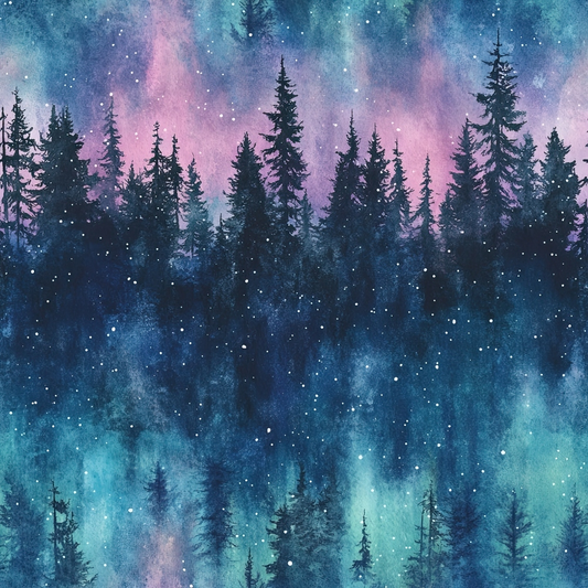 Northern Lights Forest Pattern 19 Quilting Cotton Fabric