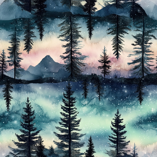 Northern Lights Forest Pattern 2 Quilting Cotton Fabric