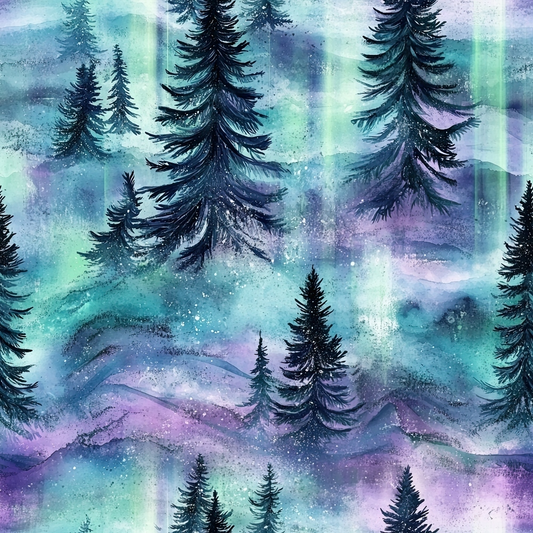 Northern Lights Forest Pattern 20 Quilting Cotton Fabric