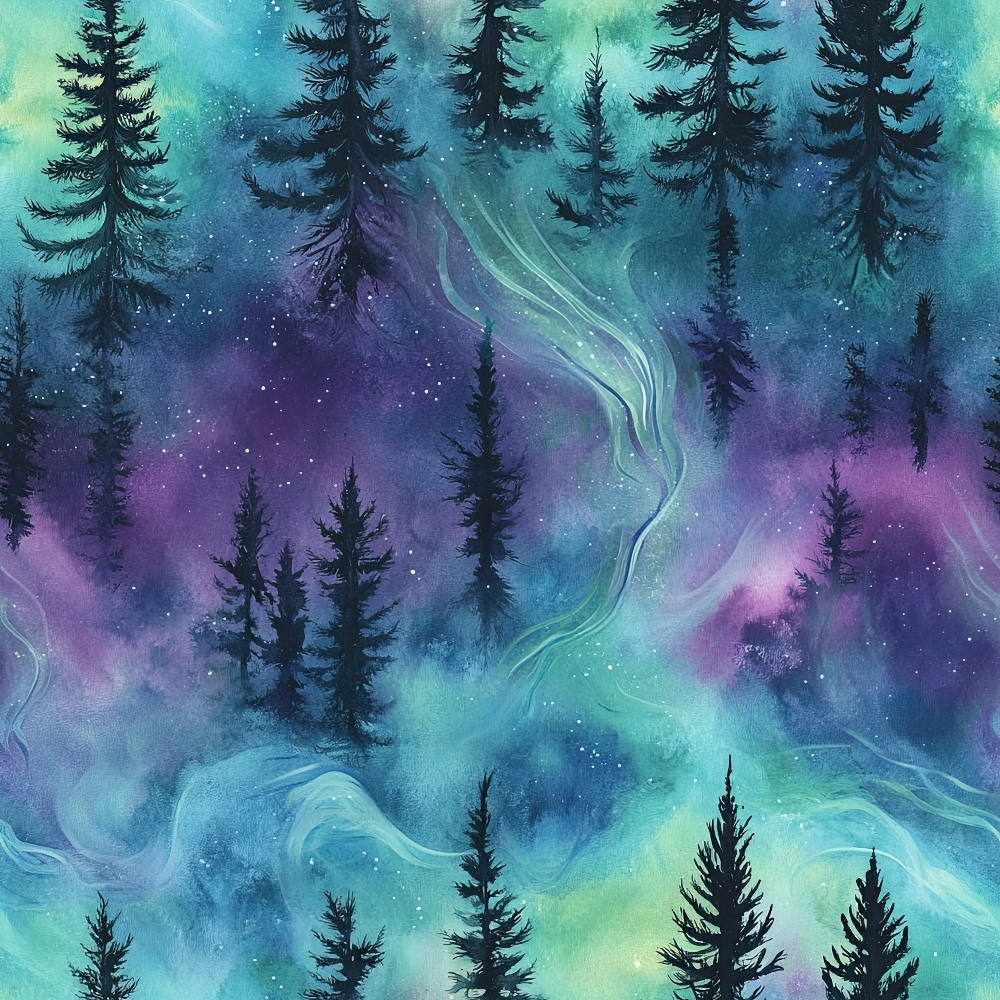 Northern Lights Forest Pattern 21 Quilting Cotton Fabric