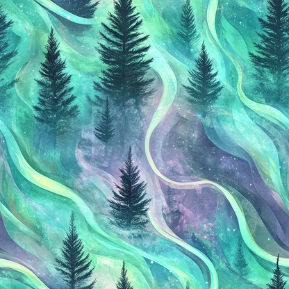 Northern Lights Forest Pattern 22 Quilting Cotton Fabric