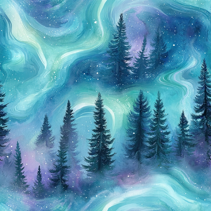 Northern Lights Forest Pattern 23 Quilting Cotton Fabric