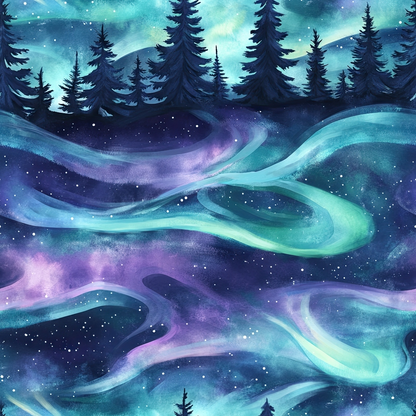 Northern Lights Forest Pattern 24 Quilting Cotton Fabric