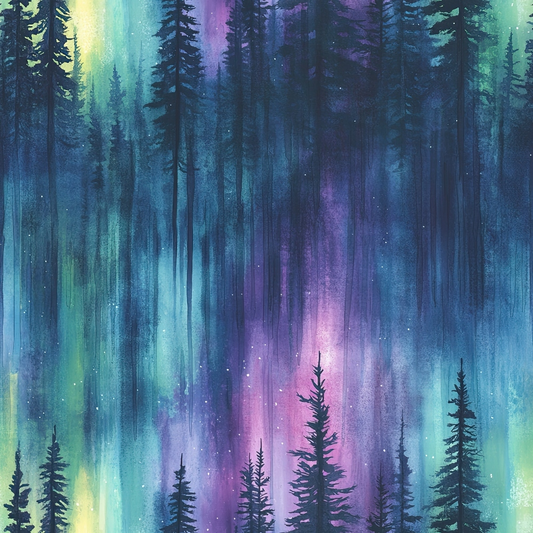 Northern Lights Forest Pattern 25 Quilting Cotton Fabric