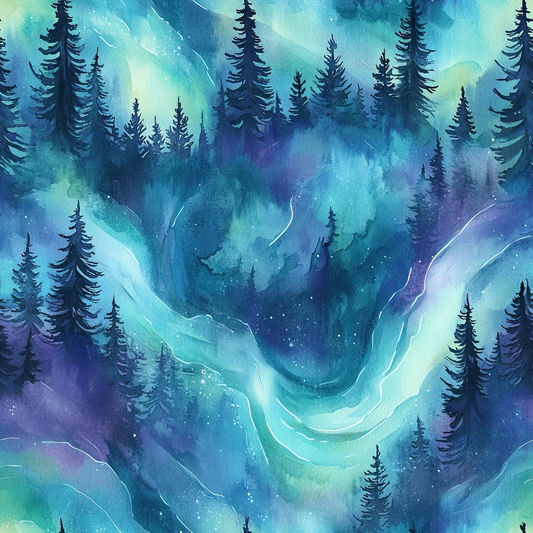 Northern Lights Forest Pattern 26 Quilting Cotton Fabric