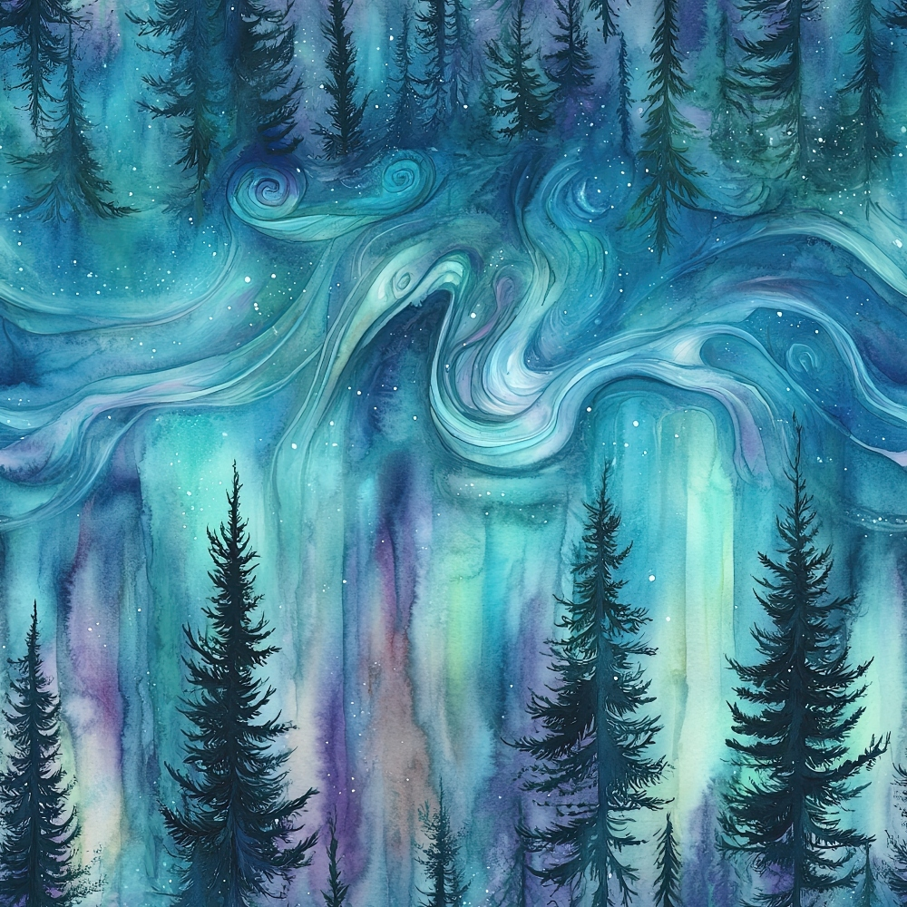 Northern Lights Forest Pattern 27 Quilting Cotton Fabric