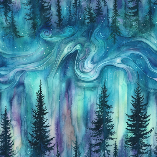 Northern Lights Forest Pattern 27 Quilting Cotton Fabric